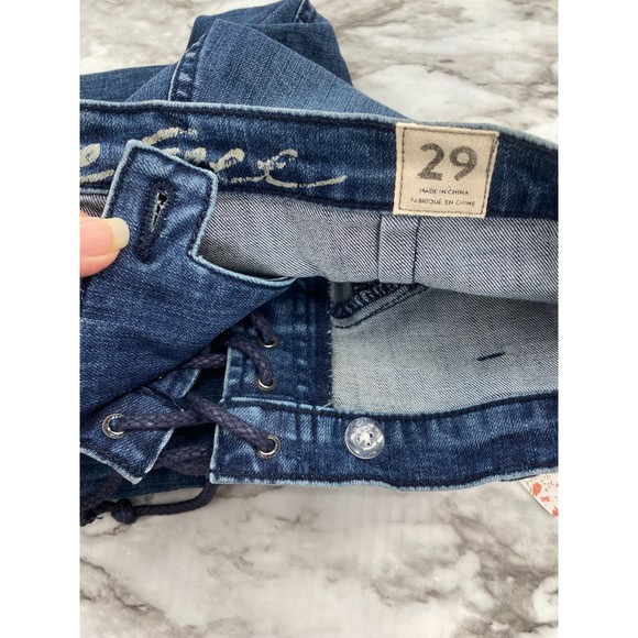 Free People NWT Eva Lace Up Bootcut Mid Rise Denim Jeans Baltic Blue 29 New - Picture 6 of 9